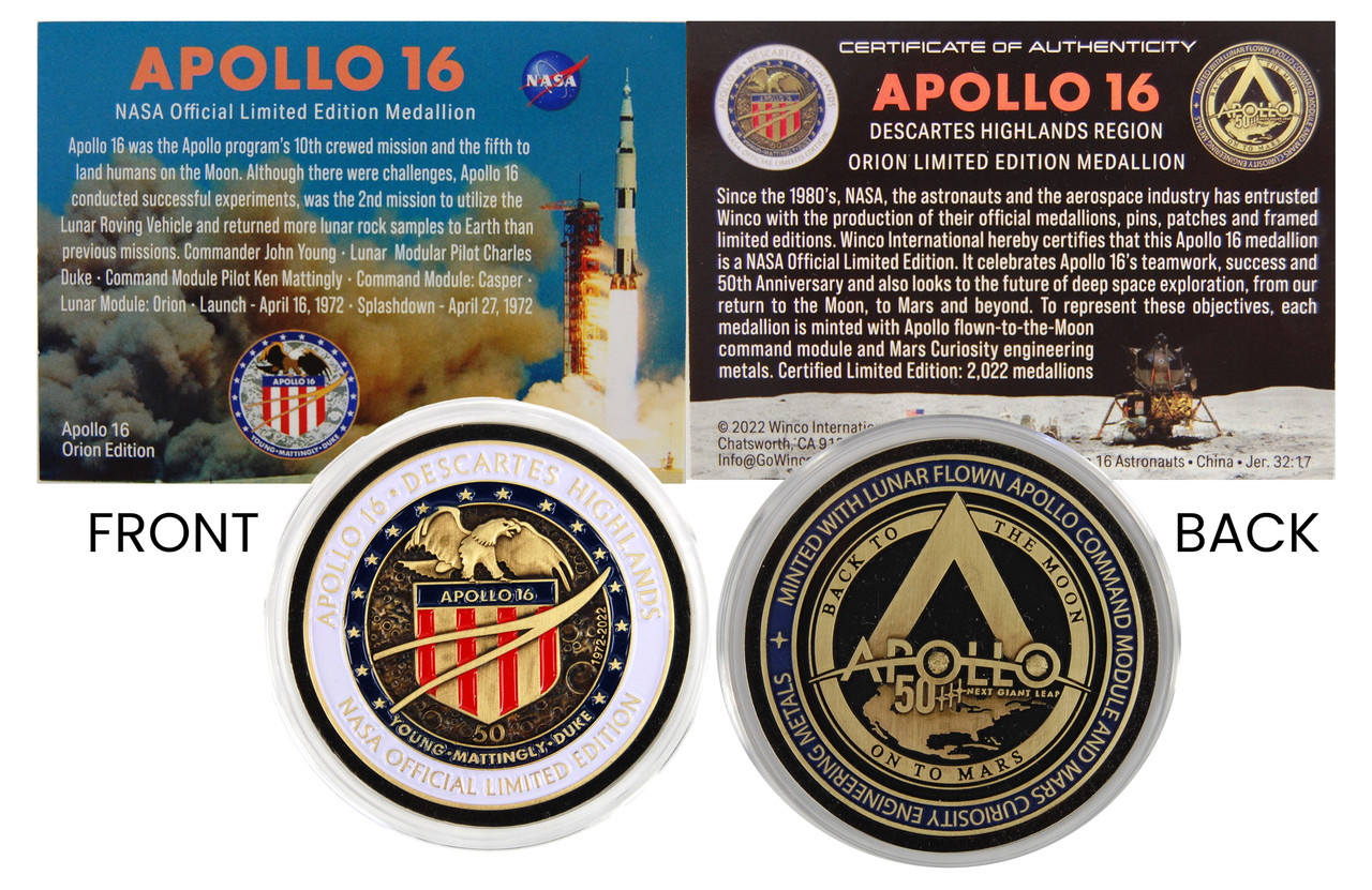 Apollo 16 50 Years Special Edition Medallion - NASA Gear