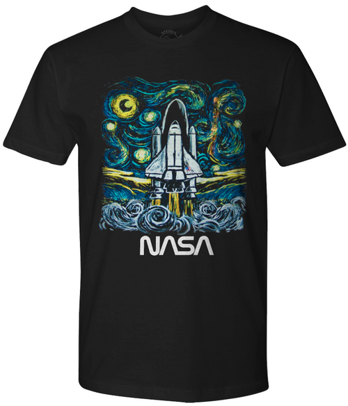 NASA Worm Logo - Starry Night Shuttle Adult T-Shirt