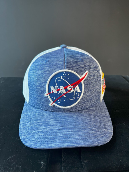 NASA Meatball Logo With US Flag Trucker Hat - Blue & White