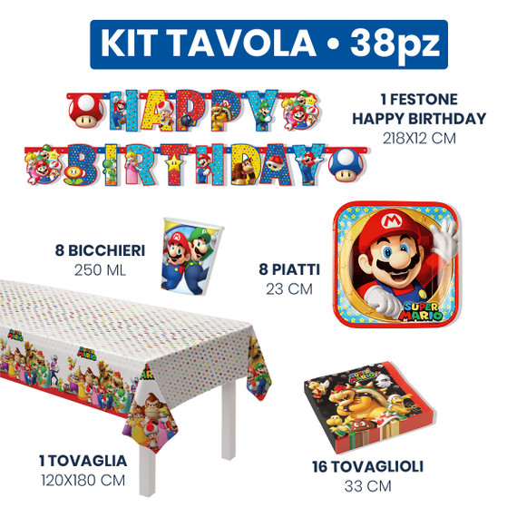 Kit Compleanno Super Mario 38 pz