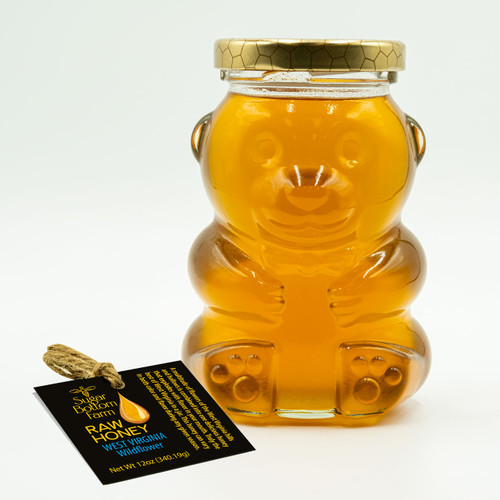 Raw West Virginia Wildflower Honey 12 oz. Glass Honey Bear Bottle