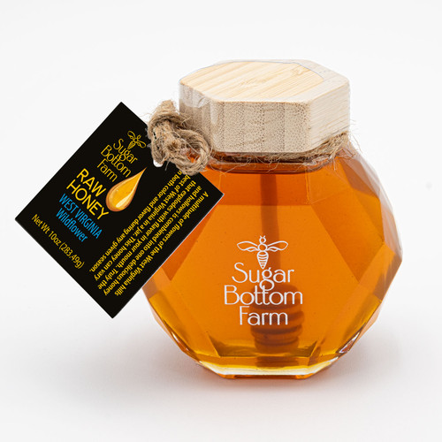 Raw West Virginia Wildflower Honey 10 oz. Glass Hexagon Bottle