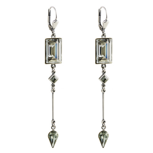 Silver Shade Long Crystal Drop Earrings