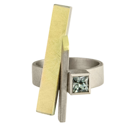 One Of A Kind 18 Carat Gold and Sapphire Art Ring