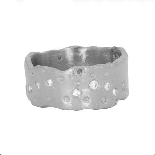 Maria Beltran, Organic Silver & Diamond Wide Ring, Tomfoolery London