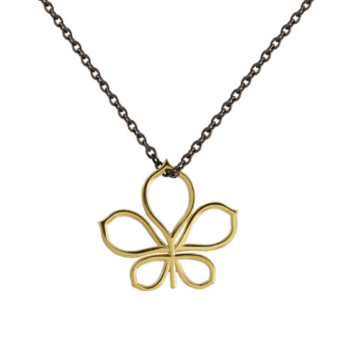 Atelier Errikos, Rhodium Plated Silver and 14ct Gold Wide Leaf Pendant Necklace, Tomfoolery