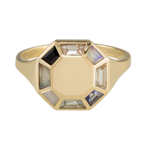 Tomfoolery; 9ct Yellow Gold Pastel Octagon Ring, Tableau