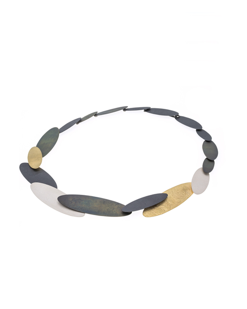 tomfoolery, Oval Long Disc Link Statement Necklace, deco echo