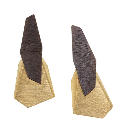 tomfoolery, Oxidised Silver and Gold-Plated Large Angle Drop Earrings, deco echo