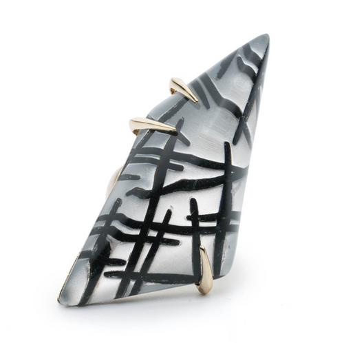 Tomfoolery: Alexis Bittar,Large Silver & Black Futurist Ring 
