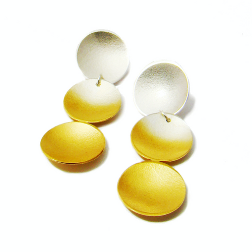 Silver & Gold Plated Electra Three Drop Stud Earrings, tomfoolery, Kokkino
