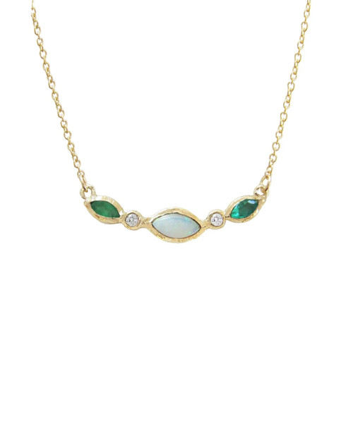 Misa, Aurora Emerald necklace, Tomfoolery London