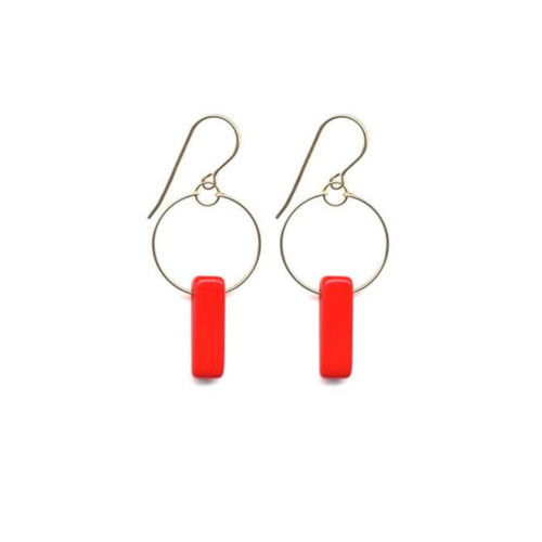 Red Bar Hoop Earrings by I. Ronni Kappos available at tomfoolery London | www.tomfoolerylondon.co.uk