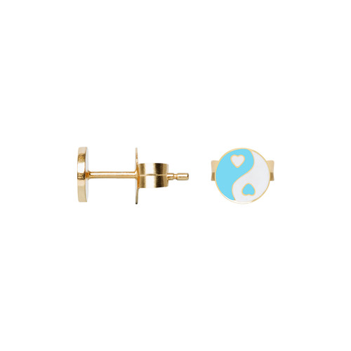 Wilhelmina Garcia: Gold Blue Yin Yang Stud Earrings, tomfoolery