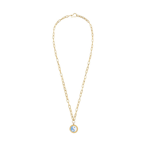 Wilhelmina Garcia: Gold Blue Yin Yang Necklace, tomfoolery