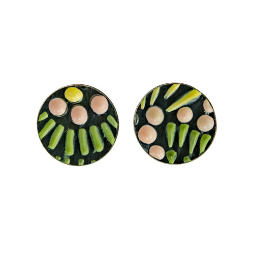 Zoe Grigoris: Painted Pattern Studs Pink, Green & Yellow, tomfoolery
