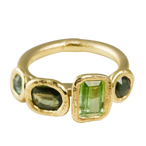 Mia Chicco: Asimmetrica 4 Stone Ring Green, Tomfoolery London