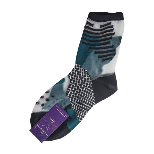 Atelier St Eustache: Tokyo Green, Black and White Transparent Socks, tomfoolery