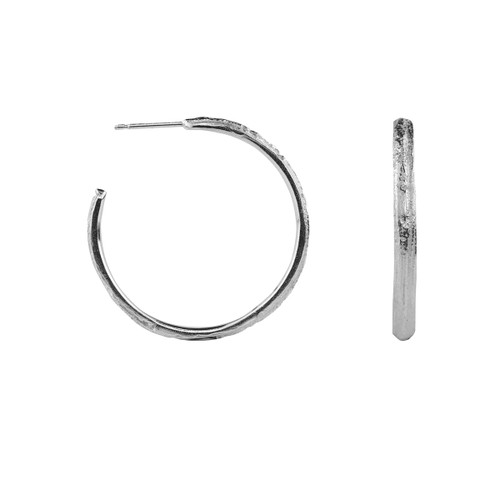 Issy White: Skinny Lined Oak Hoops in Silver, tomfoolery