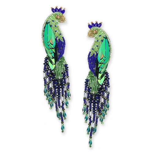 Lime Peacock Beaded Earrings, Olivia Dar, tomfoolery