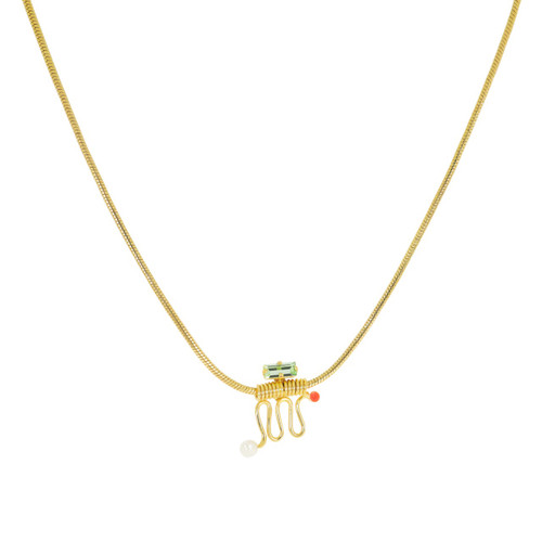 Ettore Green Baguette & Orange Dot Totem Necklace, Judith Benita, tomfoolery