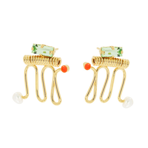 Ettore Green & Orange Totem Earrings, Judith Benita, tomfoolery