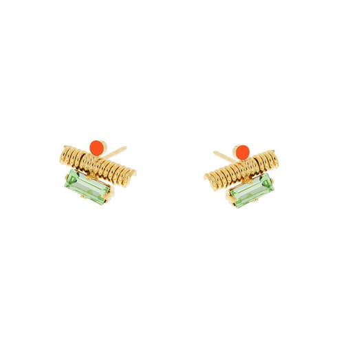 Ettore Green Baguette & Orange Dot Chip Earrings, Judith Benita, tomfoolery