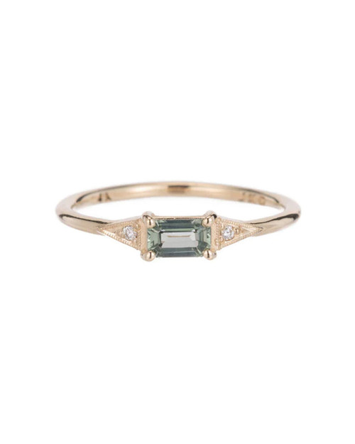 Emerald Cut Green Sapphire Deco Ring, Jennie Kwon, tomfoolery
