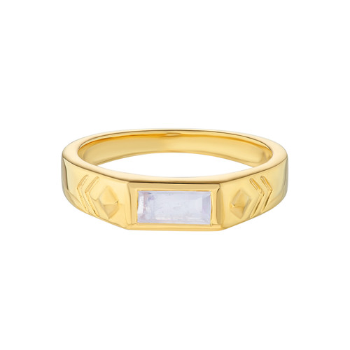 AURA Baguette Gem Gold Plated Ring, TRIBE, Tomfoolery london