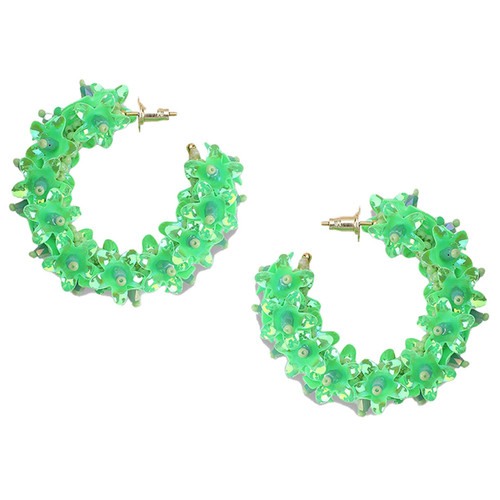 Small Fluoro Green Beaded Flower Hoops, Olivia Dar, tomfoolery