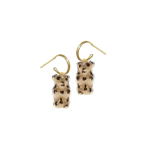 Gold Plated Mini Leopard Gummy Bear Hoop Earrings, Maggoosh, tomfoolery