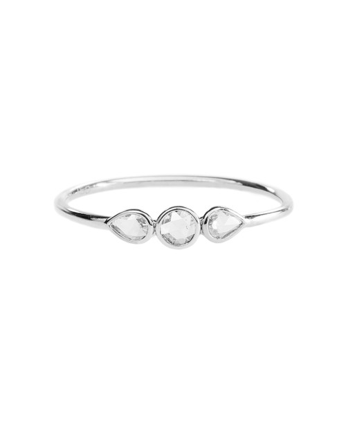 18ct Gold Round & Pear Three Stone Rose Cut Diamond Ring, tf diamonds, tomfoolery
