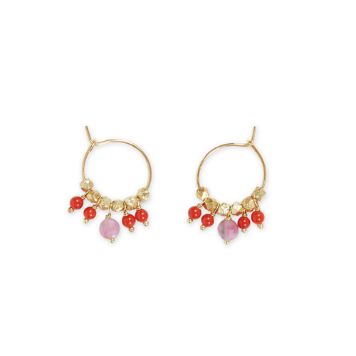 Untitledition: Pastiglia Mini Red Coral & Pink Tourmaline Hoop Earrings , tomfoolery, tomfoolery