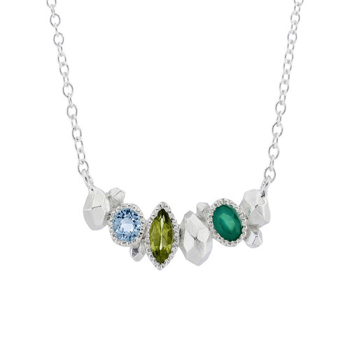 Gea Trio Necklace in Silver with Aquamarine, Peridot & Onyx, Maria Manola, tomfoolery