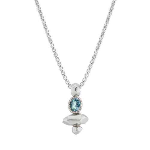 Gea Column Necklace in Silver with Aquamarine, Maria Manola, tomfoolery