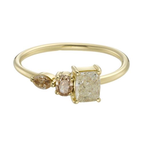 Trio Cushion Cut Yellow Diamond Three Stone Ring, tf House - Infinite, tomfoolery