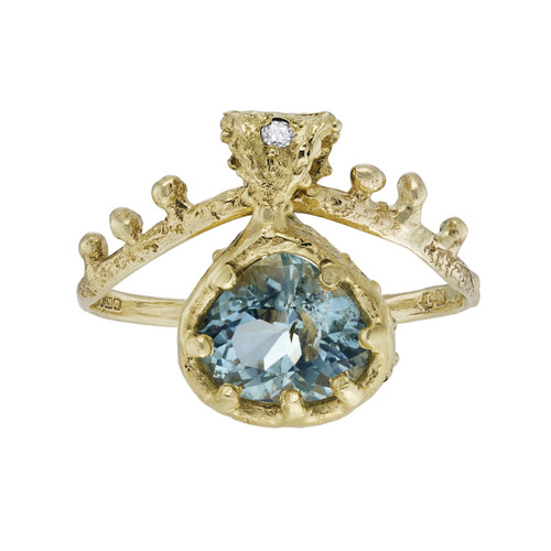 Aquamarine Dew Drop Art Ring, Momocreatura, tomfoolery London, Art Ring 2023 exhibition
