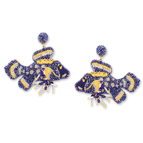 Navy Lionfish Beaded Earrings, Olivia Dar, tomfoolery