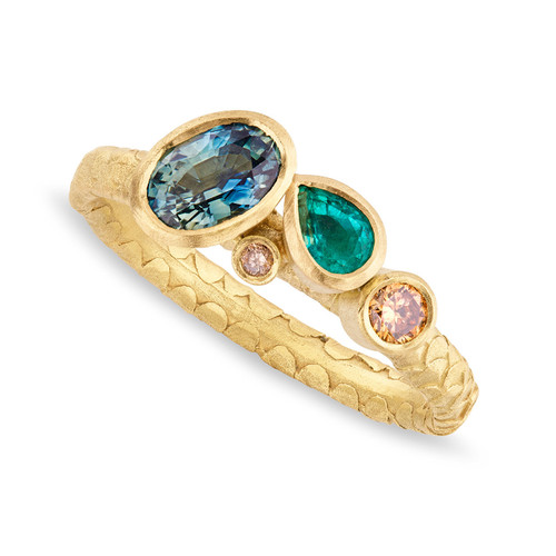 One-Of-A-Kind Grey Sapphire & Emerald Cluster Ring, Alison Macleod, tomfoolery