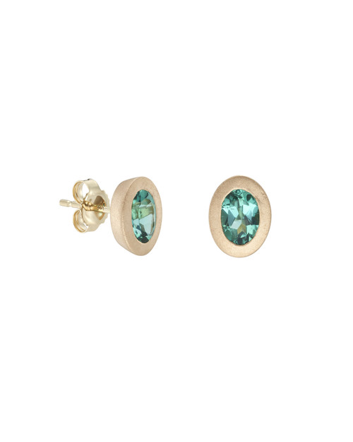 Solo Bezel Set Green Tourmaline Studs, tf House - Infinite, tomfoolery

