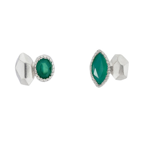 Gea Marquise Irregular Studs in Silver with Peridot, Maria Manola, tomfoolery