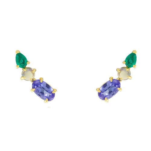 Multi Gemstone Climber Studs with Tanzanite, Opal & Emerald, metier by tomfoolery