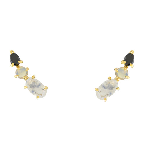 Multi Gemstone Climber Studs with Moonstone, Opal & Black Diamond, metier by tomfoolery