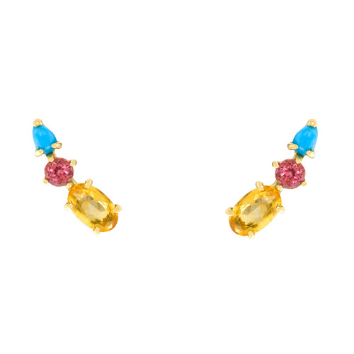 Multi Gemstone Climber Studs with Citrine, Pink Tourmaline & Turquoise, metier by tomfoolery