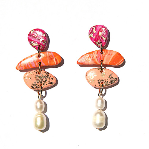 Coral Pebble & Pearl Drop Earrings, Kingston, tomfoolery