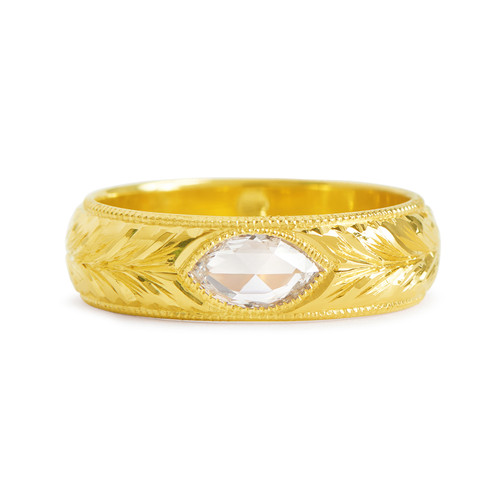 One-Of-A-Kind Marquise Diamond Engraved Gypsy Band, Diana Mitchell, tomfoolery