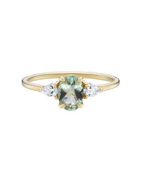 TRIO Light Green Tourmaline & Diamond Ring, tf House - Infinite, tomfoolery 