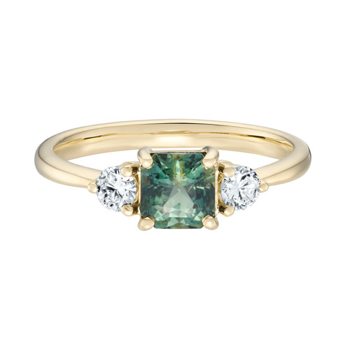 TRIO Light Teal Sapphire & Diamond Three Stone Ring, tf house - Infinite, tomfoolery