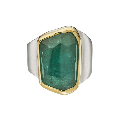 Irregular Green Tourmaline Wide Statement Ring, Margoni, tomfoolery