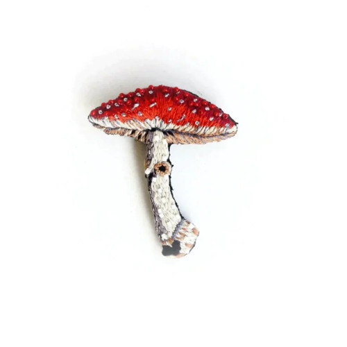 Fly Amanita Mushroom Beaded Sequin Brooch, Trovelore, Tomfoolery London